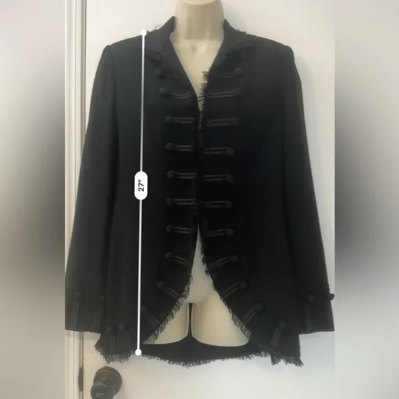 Zelda Women’s Size 6 Black Military Style Fringe Blazer Built in Shoulder Pads