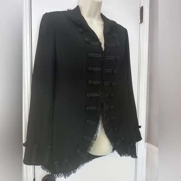 Zelda Women’s Size 6 Black Military Style Fringe Blazer Built in Shoulder Pads