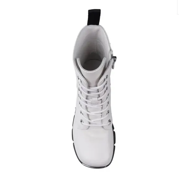 ZIGI Cataleya Platform Combat Lace Up Chunky Biker Boot White Leather $350 US 7
