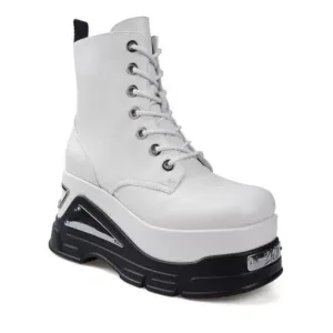 ZIGI Cataleya Platform Combat Lace Up Chunky Biker Boot White Leather $350 US 7