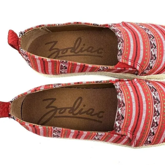 Zodiac Roma Shoes 7.5 Red Aztec Southwest Boho Slip On Flats Womens Brand New